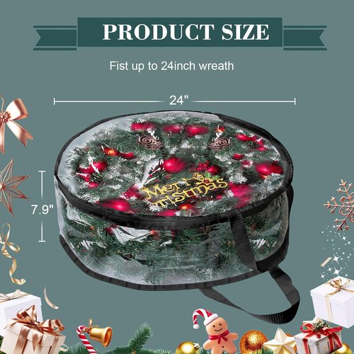Clear PVC Christmas Wreath Storage Container by [Brand Name] - Waterproof & Dustproof for 24-Inch Wreaths