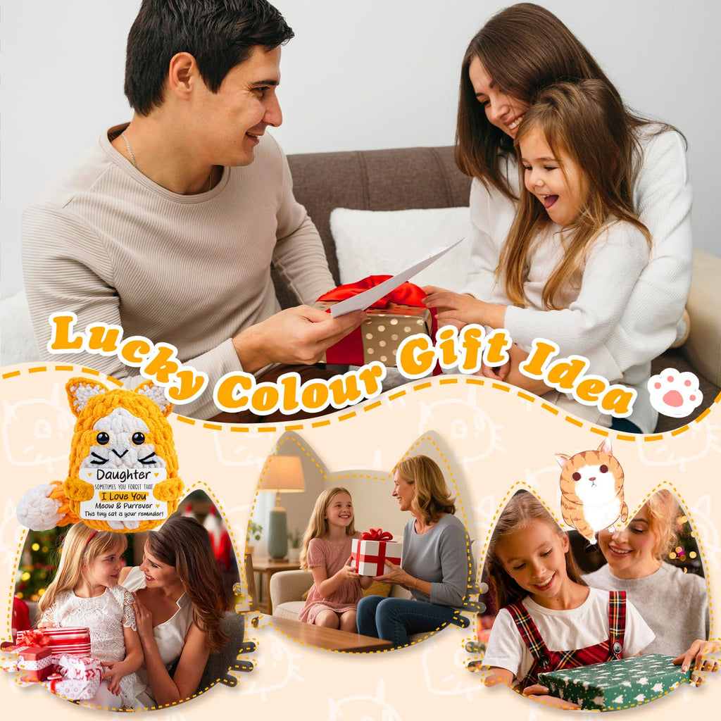 tGifGLonyi Daughter Gifts from Mom Dad,Handmade Crochet Cat Birthday Gift for Teens Kids Daughter in Law Bonus Step,for Graduation, Mini Emotional Cats Present for Daughter Adult Teen