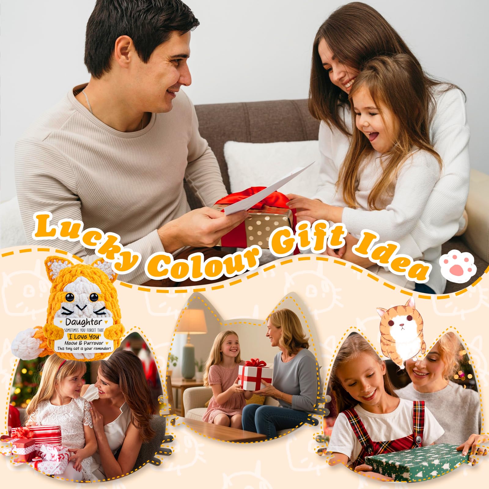tGifGLonyi Daughter Gifts from Mom Dad,Handmade Crochet Cat Birthday Gift for Teens Kids Daughter in Law Bonus Step,for Graduation, Mini Emotional Cats Present for Daughter Adult Teen