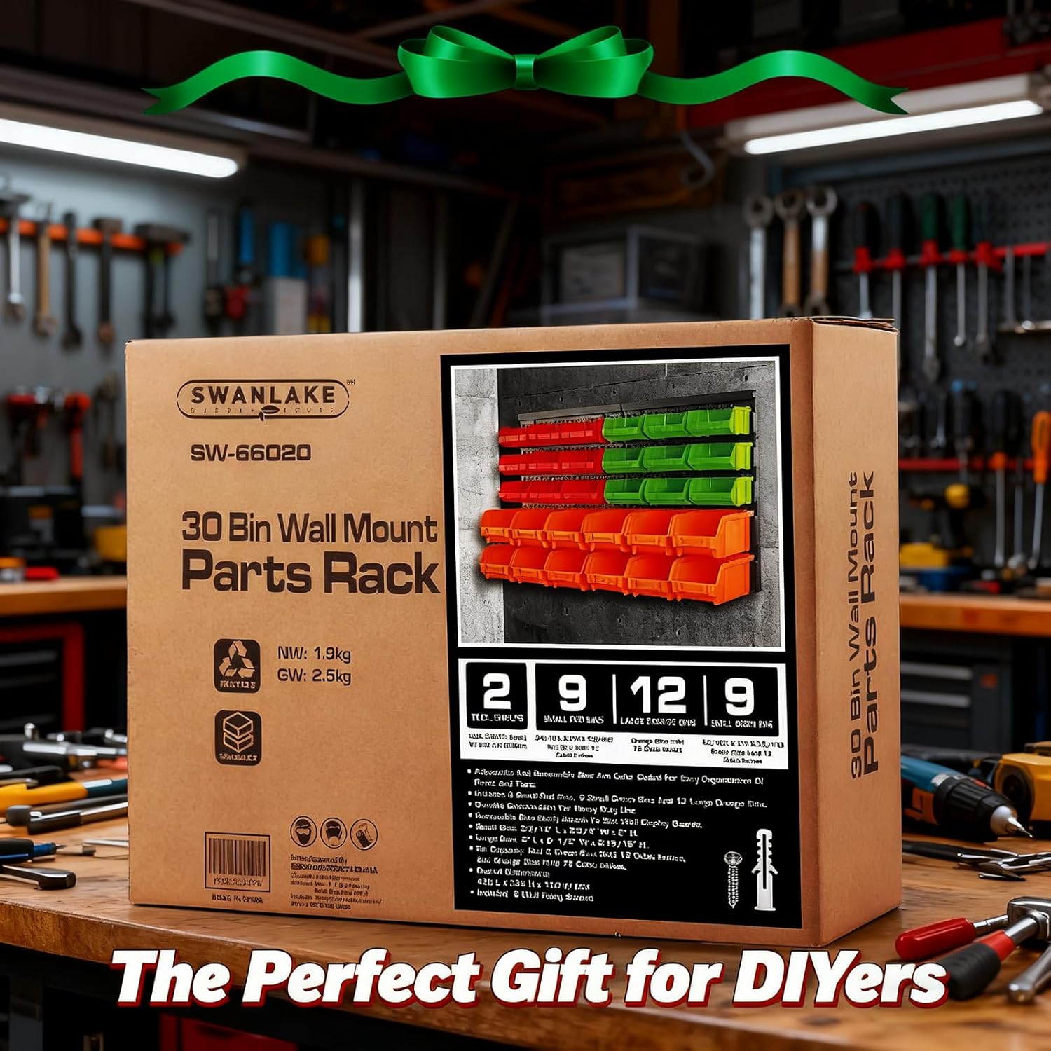 SWANLAKE Heavy-Duty Garage Tool Organizer - 30-Bin Wall-Mounted Storage for Screws, Nuts, Bolts & More