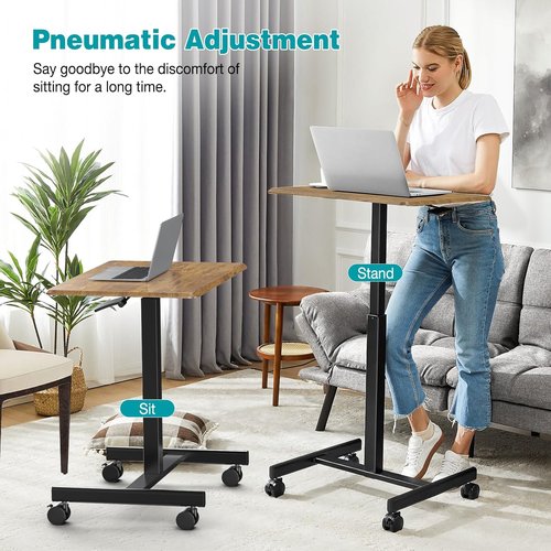 DUMOS Mobile Small Standing Desk - Portable Rolling Laptop Desk with Adjustable Height | 19-Inch Brown