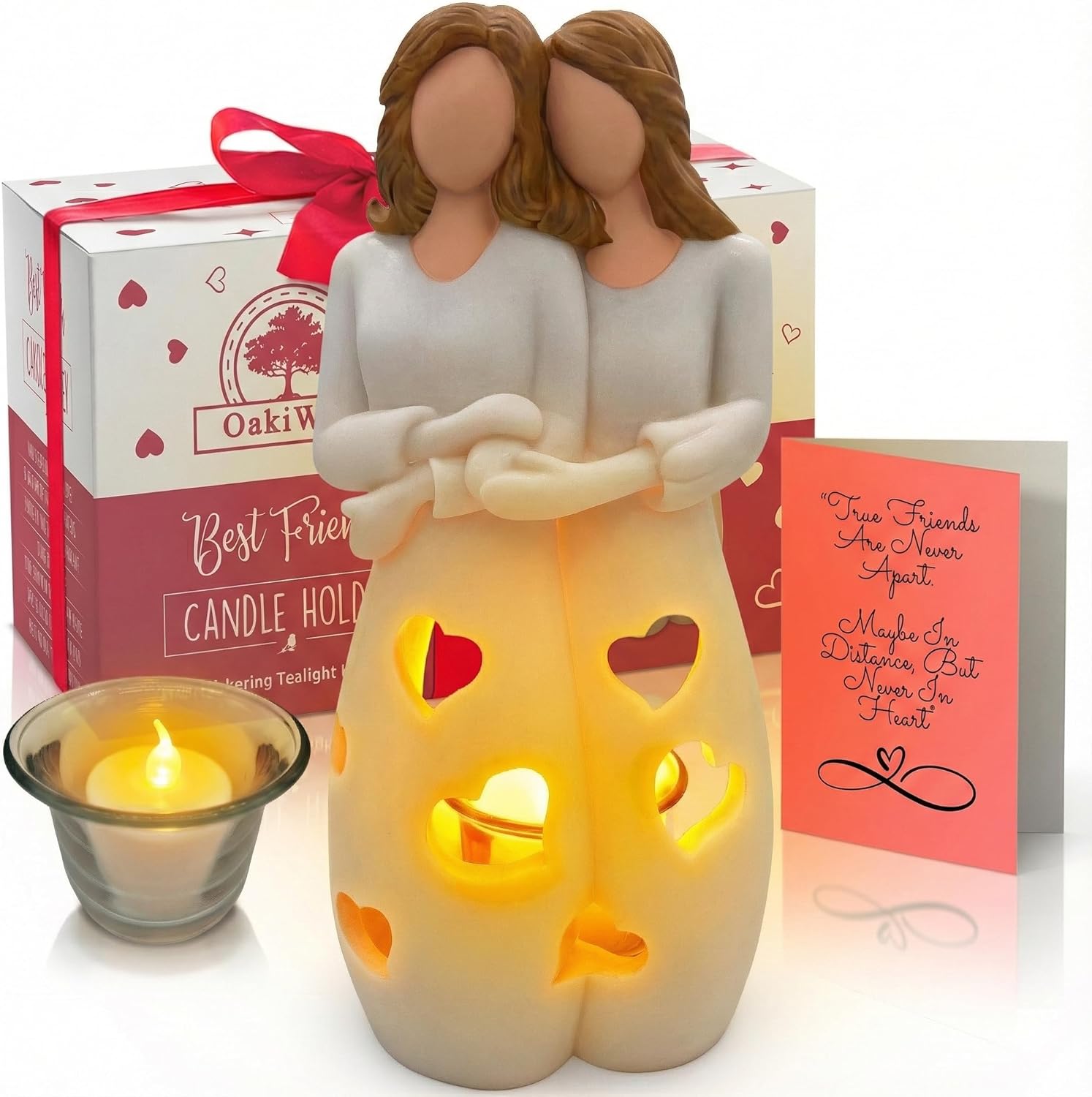Sisters for Mom - Candle Holder Statue with Flickering LED Light | Unique Gift for Mother's Day, Friendship, BFF