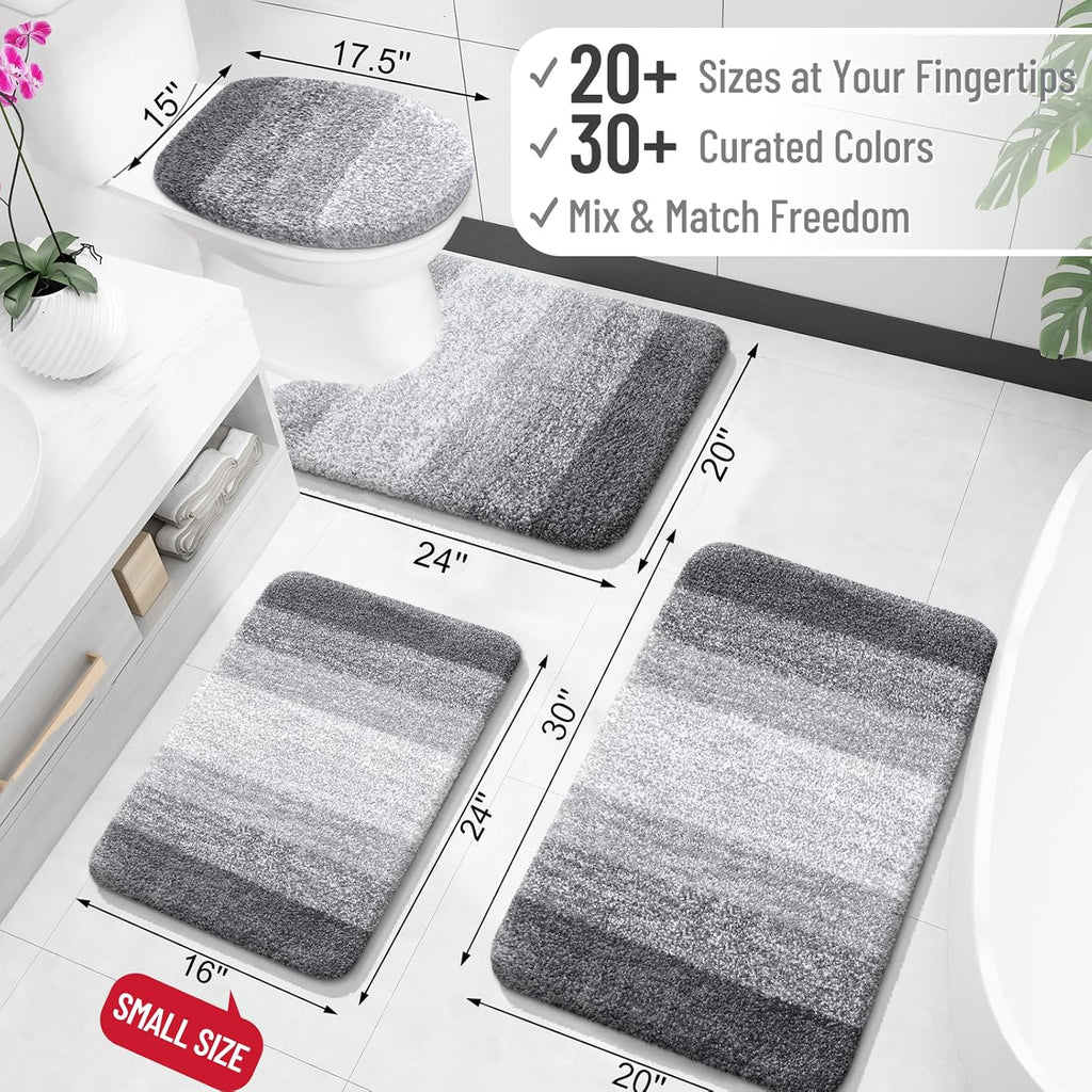 OLANLY Bathroom Rug Mat - Extra Soft Microfiber Non-Slip Shaggy Bath Carpet Runner | 47x20 Inches, Grey