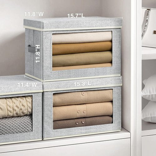 Homsorout Fabric Storage Bins - Large Lidded Storage Cubes with Window | 4-Pack for Closet & Office
