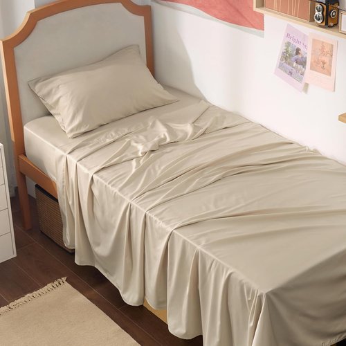 Bedsure Cooling Sheets - Twin XL Bamboo Rayon, Breathable & Soft, Deep Pocket Up to 16 Inches, Beige
