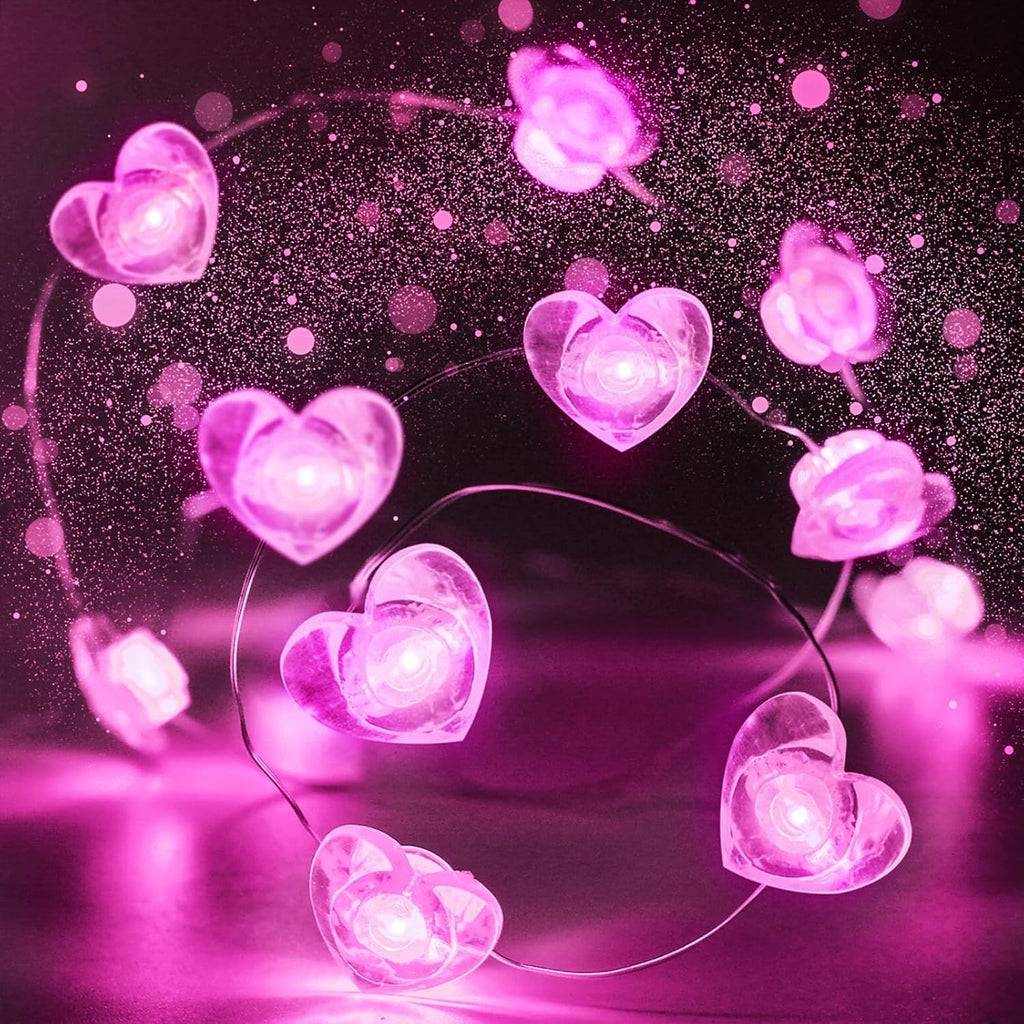 Skiennix 10FT Pink Heart Fairy Lights - Battery Operated LED String Lights with Timer | Waterproof Indoor/Outdoor Decor for Valentine's Day & Special Occasions