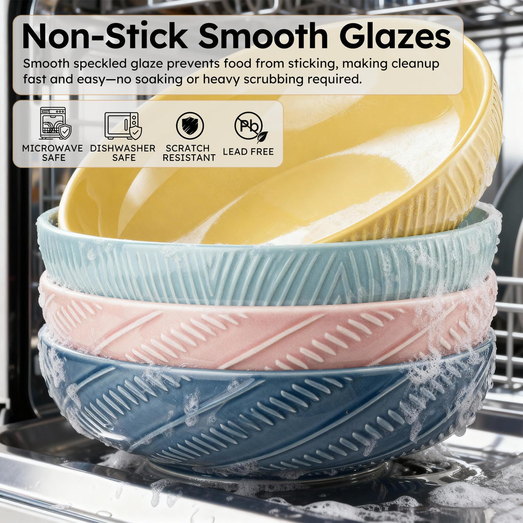 Dafuceramic 8.5Inch Pasta Bowls, 36OZ Serving Bowls, Salad Bowls Set of 4 Ceramic Sturdy & Stackable, Ideal for Housewarming, Festivals, Multicolor (36 OZ)