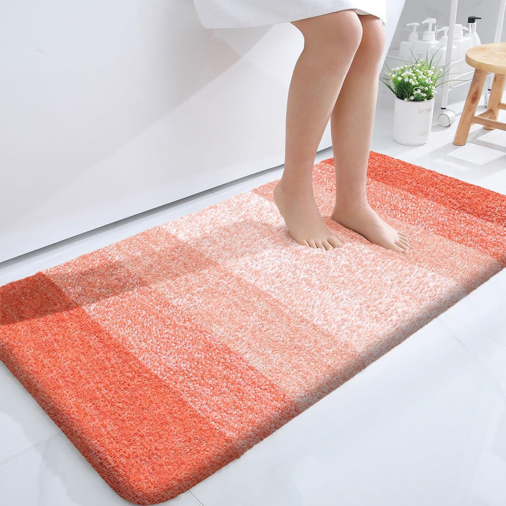 OLANLY Large Bathroom Rugs - Extra Soft Microfiber Mat with Rubber Backing | Quick Dry, Machine Washable, Coral 50x30