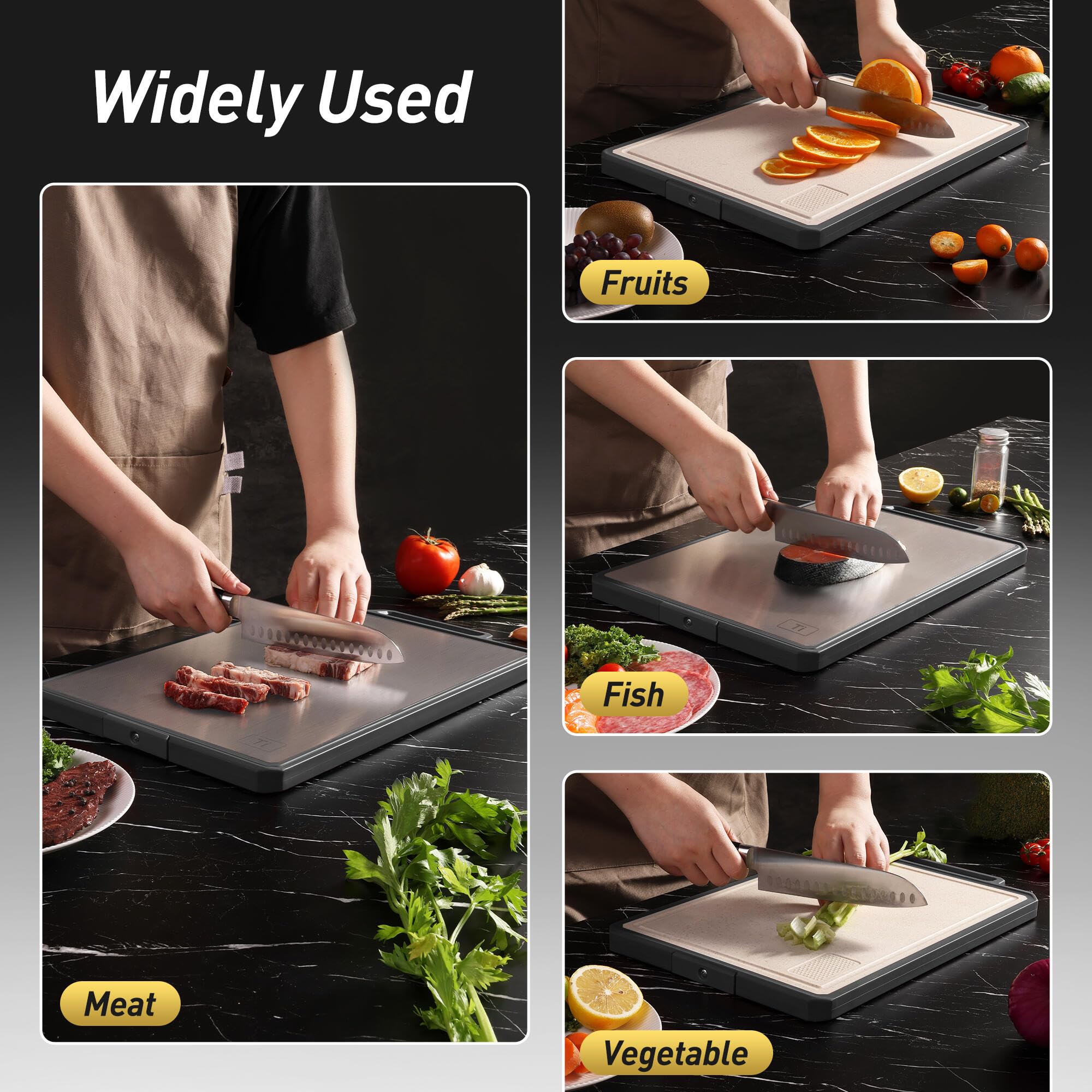 Titanium Cutting Boards for Kitchen Chopping Board with Handle Large Big Small Kitchen Meat Butcher Block 2 in 1 Pure Titanium and Wheat Straw PP Not Wood Bamboo Plastic Silicone Teak Morandi Blue