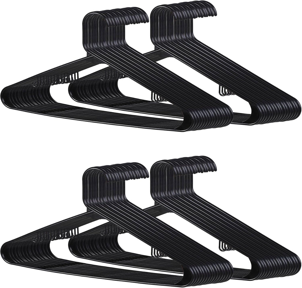 SUPER DEAL Plastic Hangers - 100 Pack Heavy-Duty Clothes Hangers with Double Hooks | Space-Saving Black Design