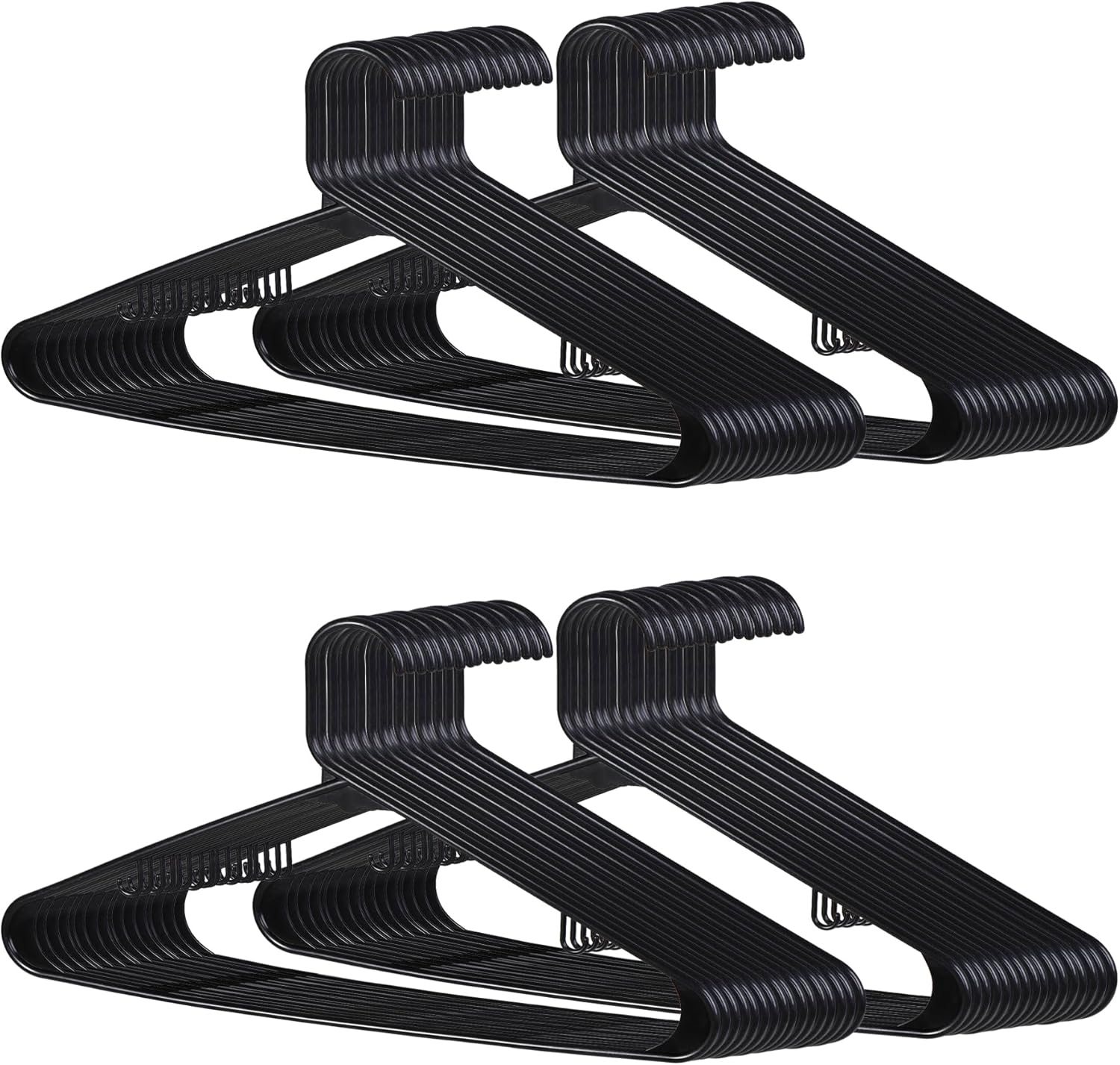 SUPER DEAL Plastic Hangers - 100 Pack Heavy-Duty Clothes Hangers with Double Hooks | Space-Saving Black Design