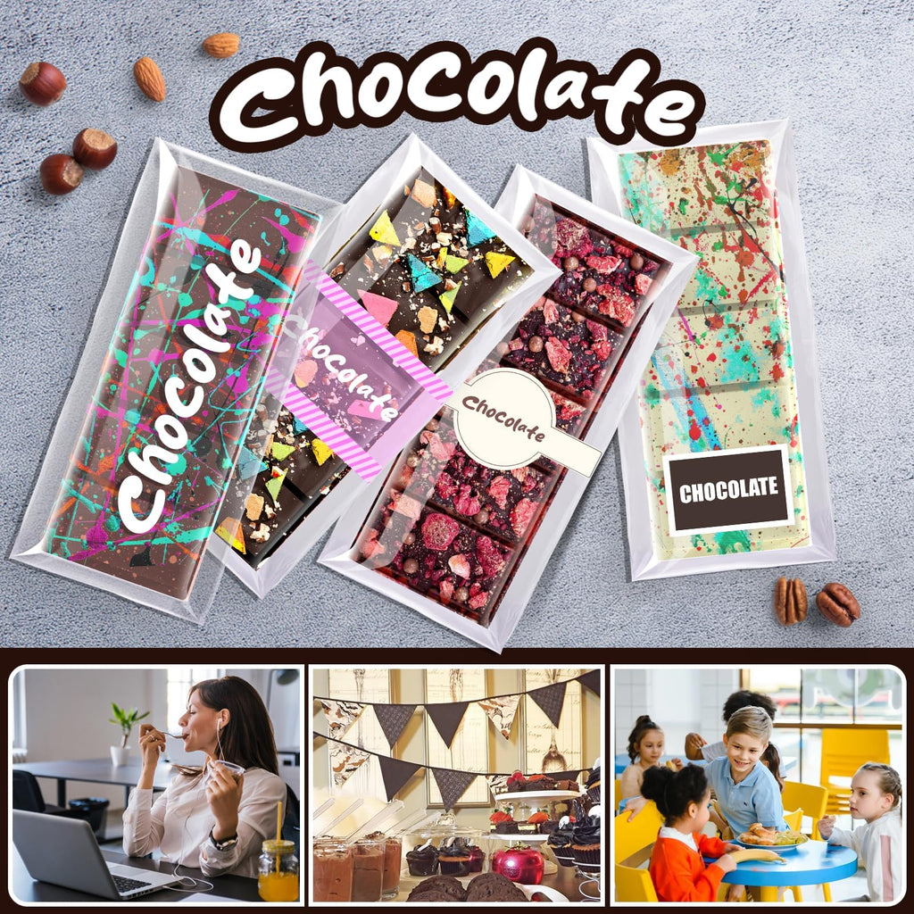 6 Cavities Chocolate Bar Mold Deep with 100pcs Storage Bags and 100pcs Stickers, Non-Stick Rectangle Wax Melt Silicone Molds for DIY Chocolate Molds Gift (6 Cell 10 Section)