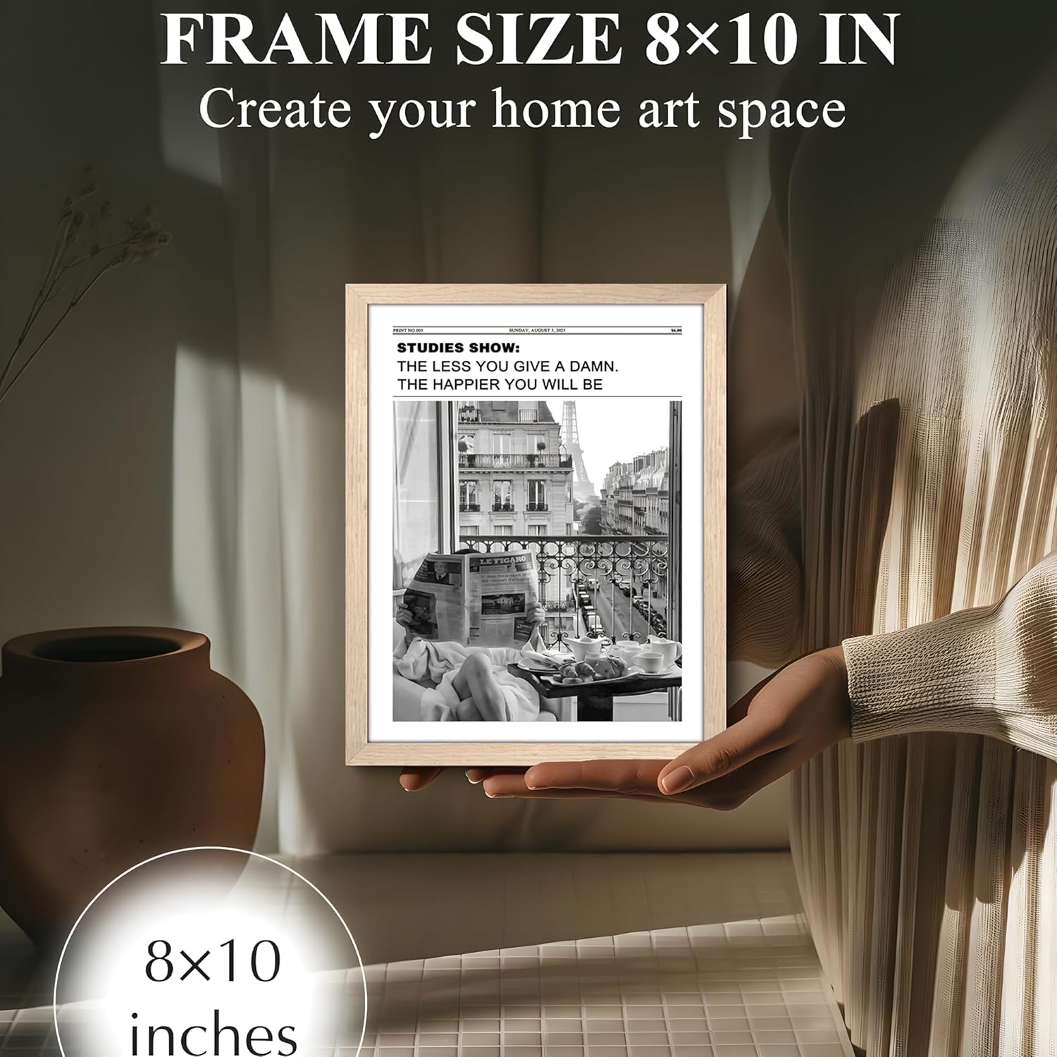 Vintage Black and White Newspaper Wall Art - Positive Headline Canvas Print for Bedroom | 8x10 Inch Framed Decor