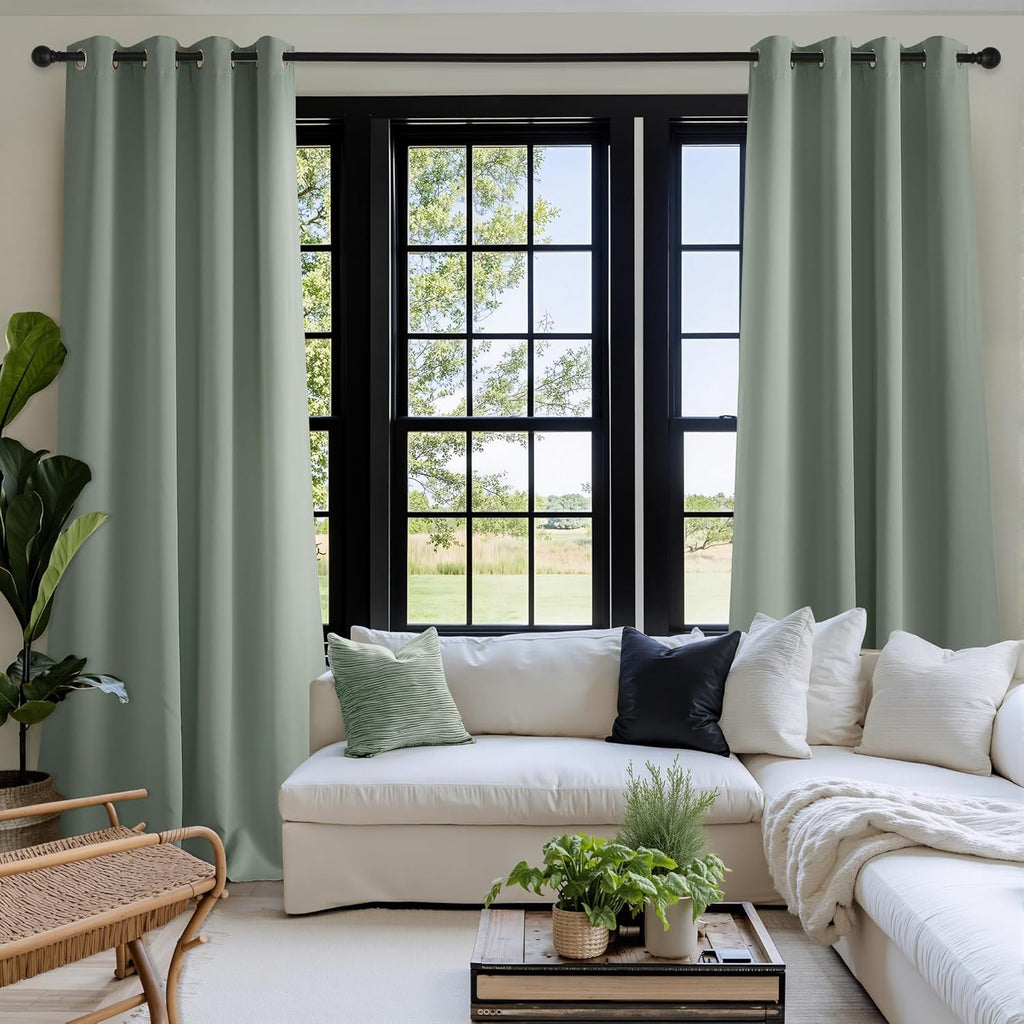 NICETOWN Room Darkening Curtains - Sage Green Drapery Panels, 52"W x 102"L for Light Control