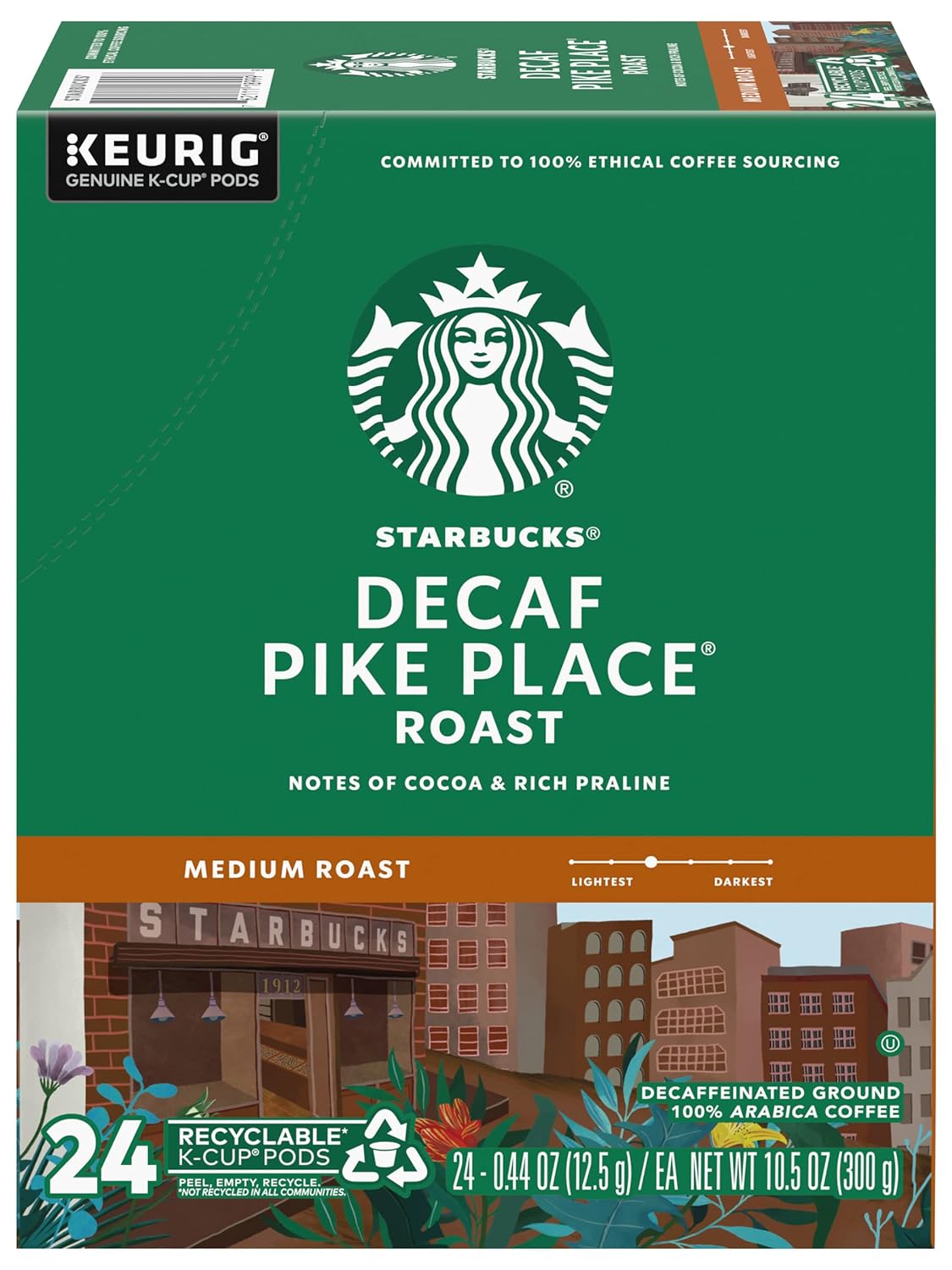 Starbucks Decaf Pike Place Roast K-Cups - Smooth Flavor, 72 Count (3 Boxes of 24)