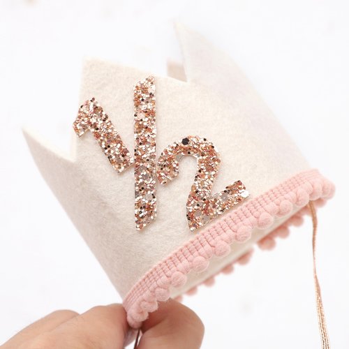 Jissoo White 1/2 Birthday Crown - 6 Months Birthday Decorations,Little Princess Crown For Cake Smash,Sweet Half Hat Photo Props,Light Pink 1/2 Way To One Decoration (White)