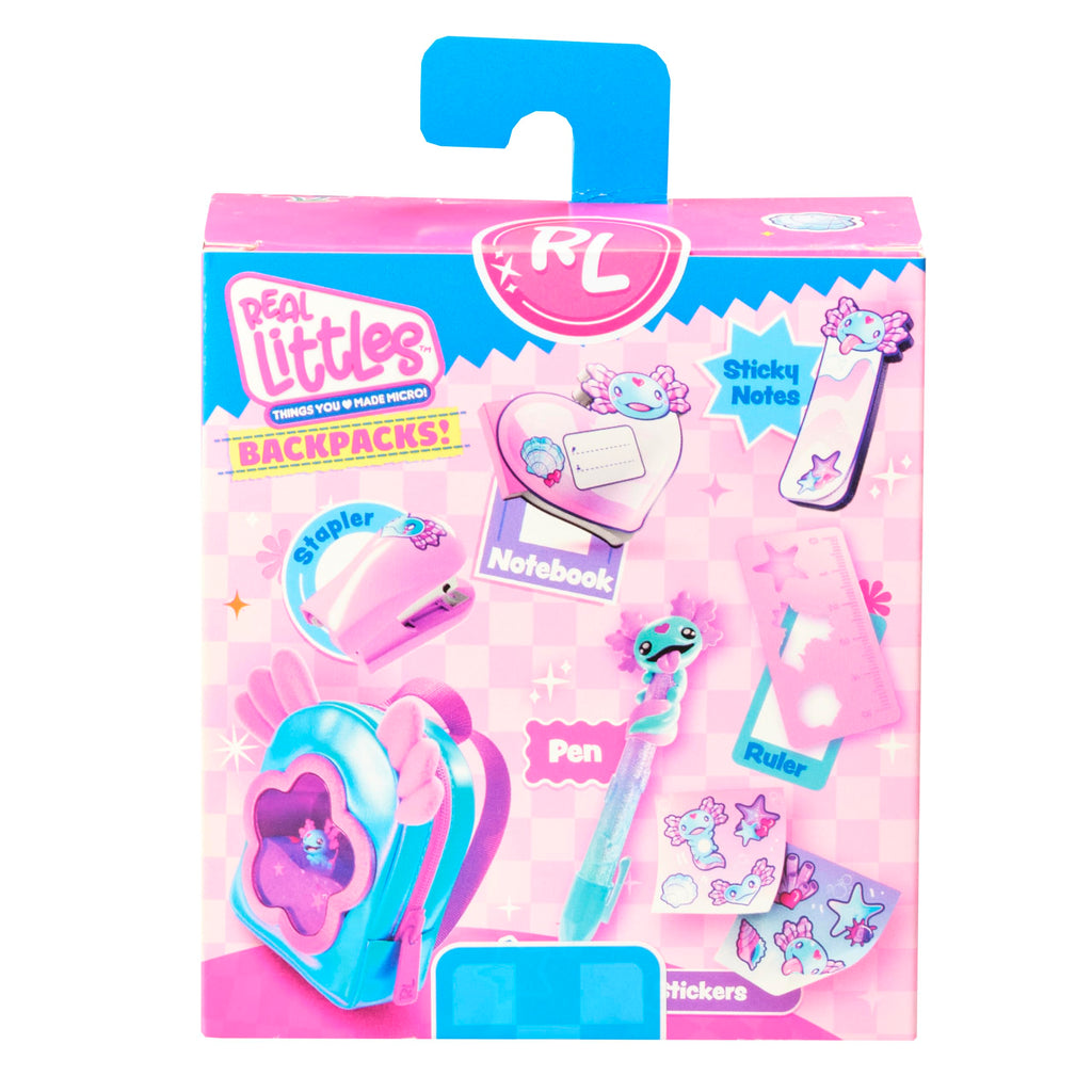 REAL LITTLES Liquid Charms, 1 Liquid Filled Micro-Sized Backpack with Window & Tiny Animal Charm Bobbing Inside, Reveal 6 Cute Tiny Animal Themed Stationery Surprises - Styles May Vary