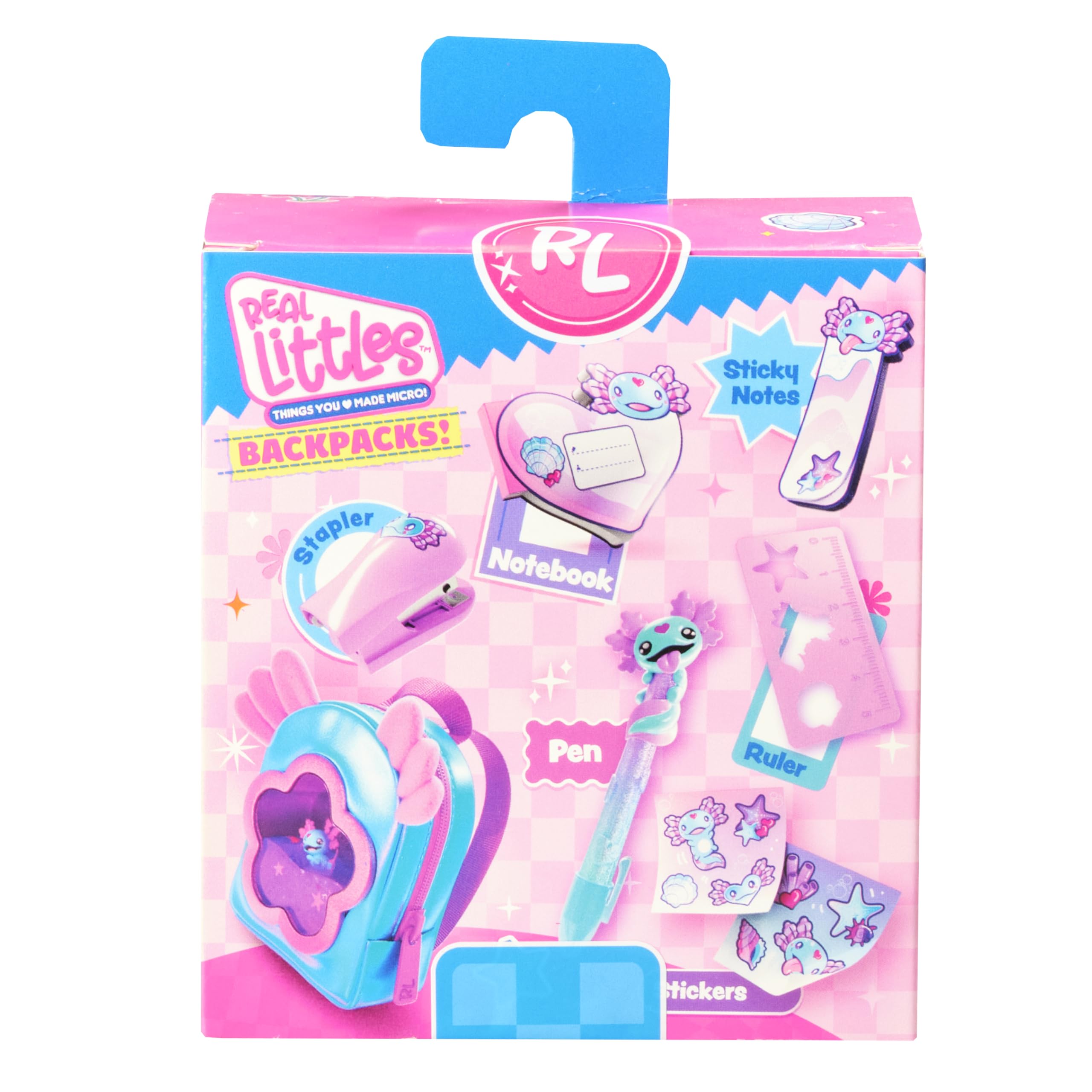 REAL LITTLES Liquid Charms, 1 Liquid Filled Micro-Sized Backpack with Window & Tiny Animal Charm Bobbing Inside, Reveal 6 Cute Tiny Animal Themed Stationery Surprises - Styles May Vary