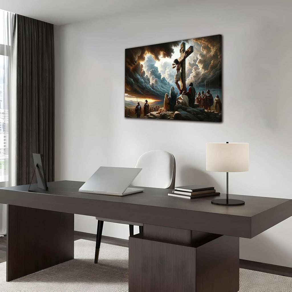 Yaneiro Framed Jesus Canvas Wall Art - Inspirational Good Friday Decor for Living Room | 12x16 Inch