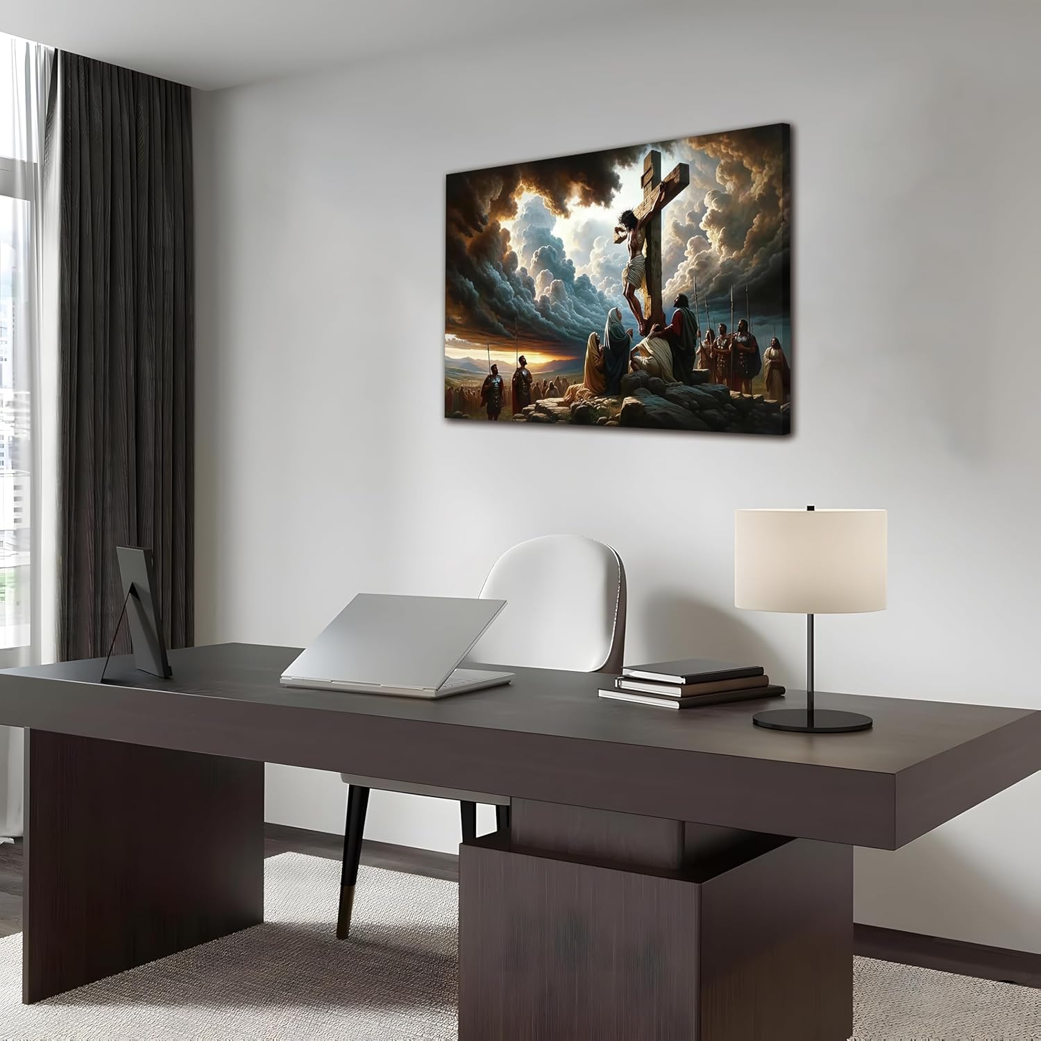 Yaneiro Framed Jesus Canvas Wall Art - Inspirational Good Friday Decor for Living Room | 12x16 Inch