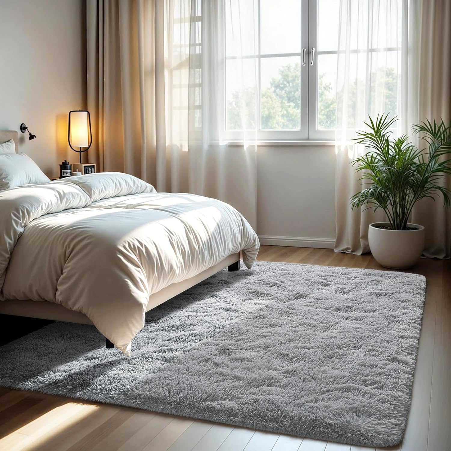 Zentavio Area Rugs - Soft Fluffy Grey Shag Carpet | 4x6 Plush Throw Rug for Living Room & Bedroom