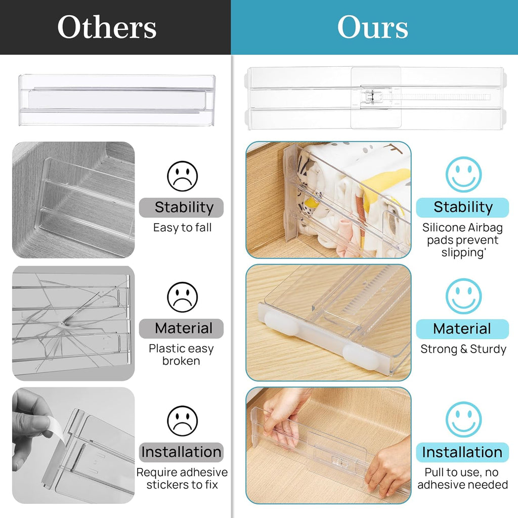 Vtopmart Drawer Dividers - 12 Pack Adjustable Expandable Organizers for Clothes | Clear Plastic 4" High