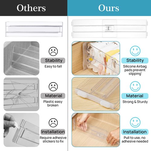 Vtopmart 18 Pack Drawer Dividers for Clothes, 4" High 10.2"-16.5" Adjustable Expandable Dresser Drawer Organizer, Clear Plastic Separators for Dresser, Baby Clothing, Underwear, Cosmetic, Toiletries