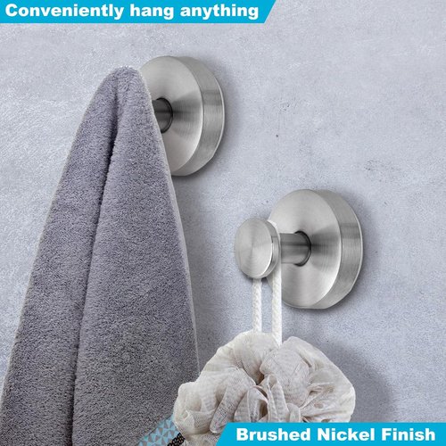 Brushed Silver Suction Cup Hooks by [Brand Name] - Durable Towel & Loofah Holders for Bathroom & Kitchen | 15 lbs Capacity (2 Pack)