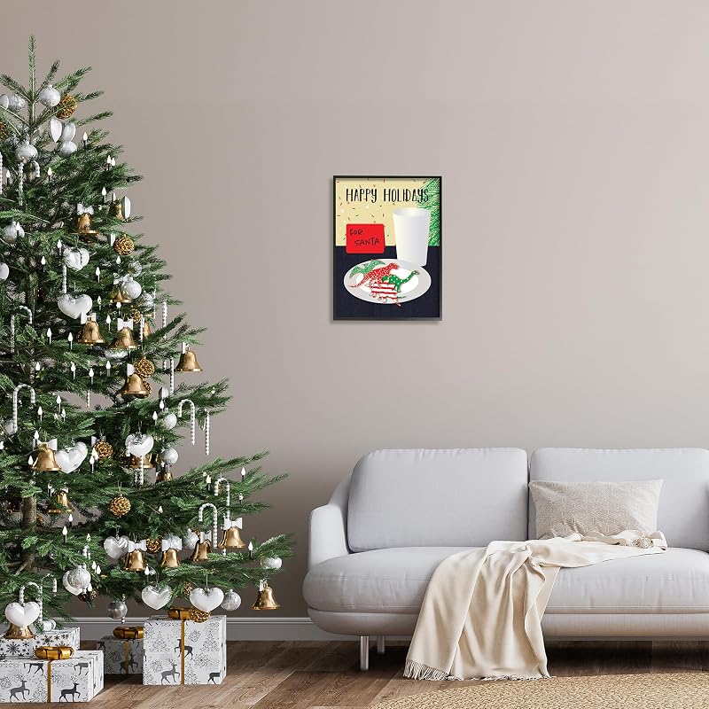 Happy Holidays Dinosaur Santa 16 x 20 Framed Giclée Print - Variation: Holiday Dinosaur Cookies+Black+20"L x 16"W