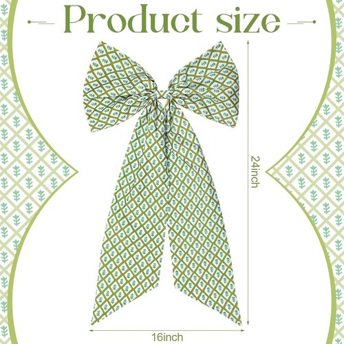 HunnmingRe Christmas Wreath Sash - 2 Pcs Green Block Print Bow | 24 x 16 Inch Holiday Decor