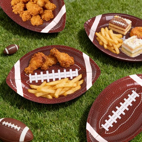 GiftPioneer 50pcs Football Shaped Paper Plates, 9.5 x 5.7 inch Football Paper Food Tray, Disposable Bowls, Nacho Trays for Sports Event, Gameday, Carnivals, Birthday, Party Decor