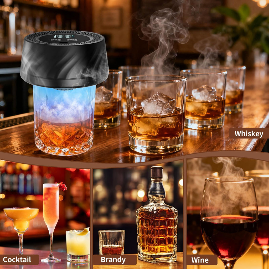 Electric Whiskey Smoker Kit, Fathers Day Mens Gifts for Men Dad Husband from Daughter Son Wife, Rechargeable Cocktail Smoker with 6 Wood Chips Built-in Lighter, Old Fashioned Bourbon Drink Smoker Kit