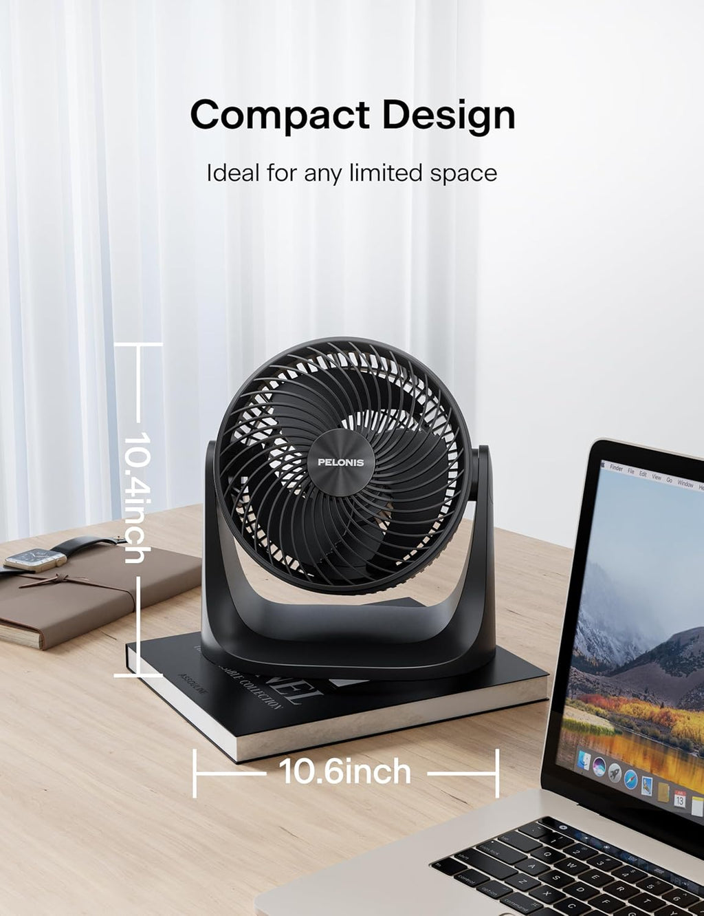 Pelonis 7-Inch Table Fan - 3 Speed Small Room Air Circulator with 100° Adjustable Head Tilt | Black