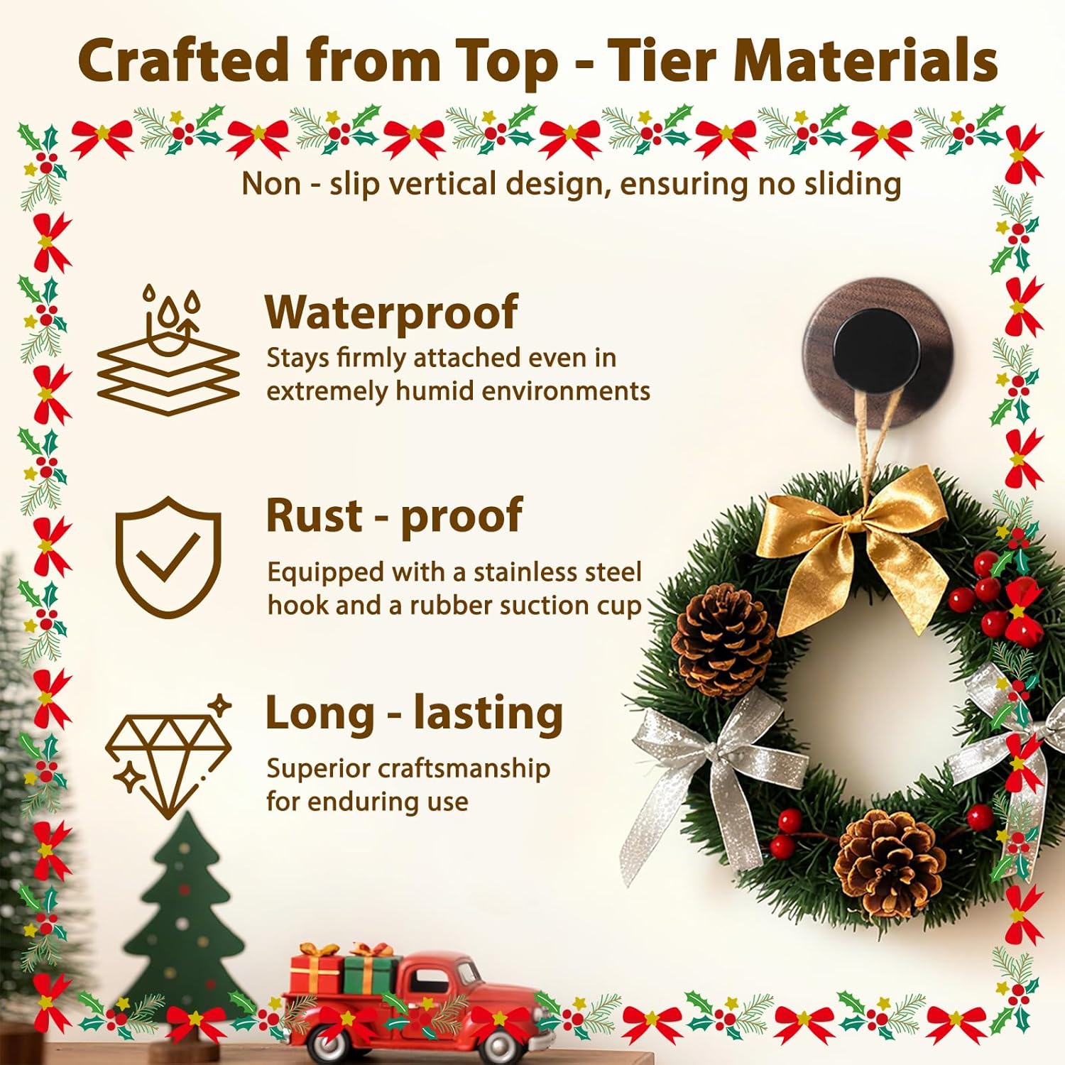 Skiennix 2-Pack Wreath Hanger - Heavy Duty Suction Cup Hook for Front Door | Versatile for All Holidays