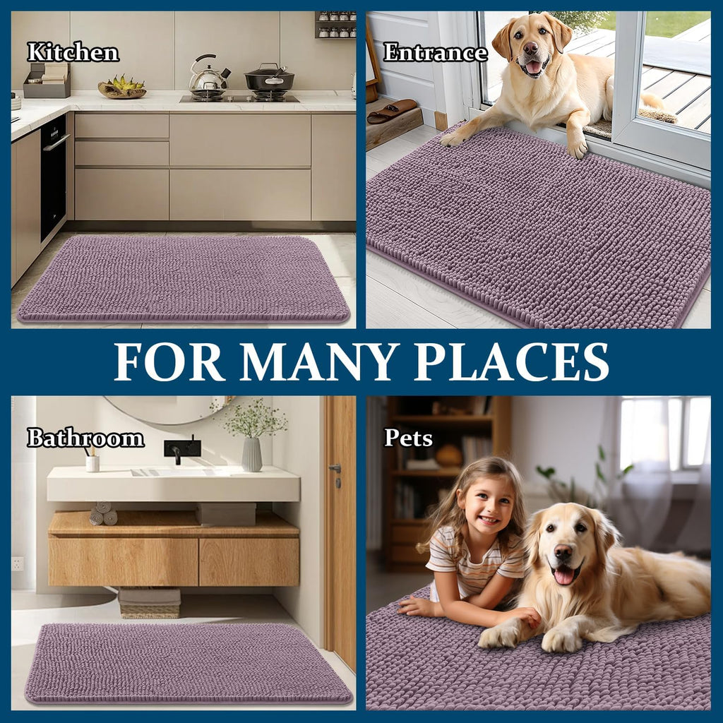OLANLY Dog Door Mat - Absorbent Non-Slip Washable Chenille Mat for Muddy Paws | 59x24 Deep Plum