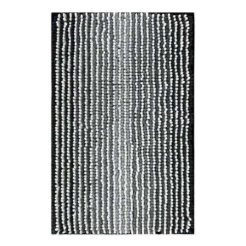 HDFK Bath Mat & Bathroom Rug - Soft Chenille Shower Carpet, Super Absorbent Non-Slip with Odorless Hot Melt Base, Slim Striped Design for Bathtub Floors Machin Washable (24x16 Inch, Black & White)