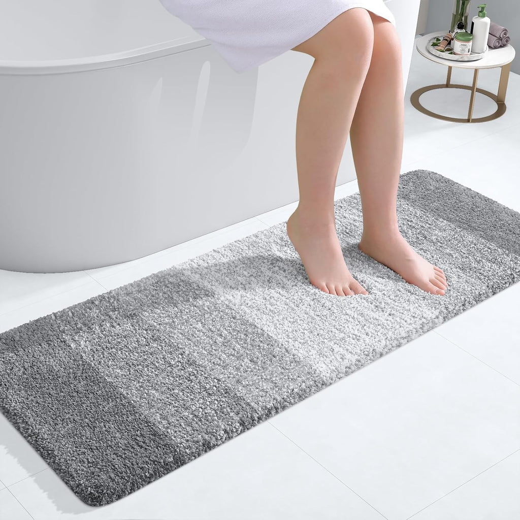 OLANLY Bathroom Runner Rug - Extra Soft Microfiber Mat with Rubber Backing | 47x17 Inches, Quick Dry, Light Grey