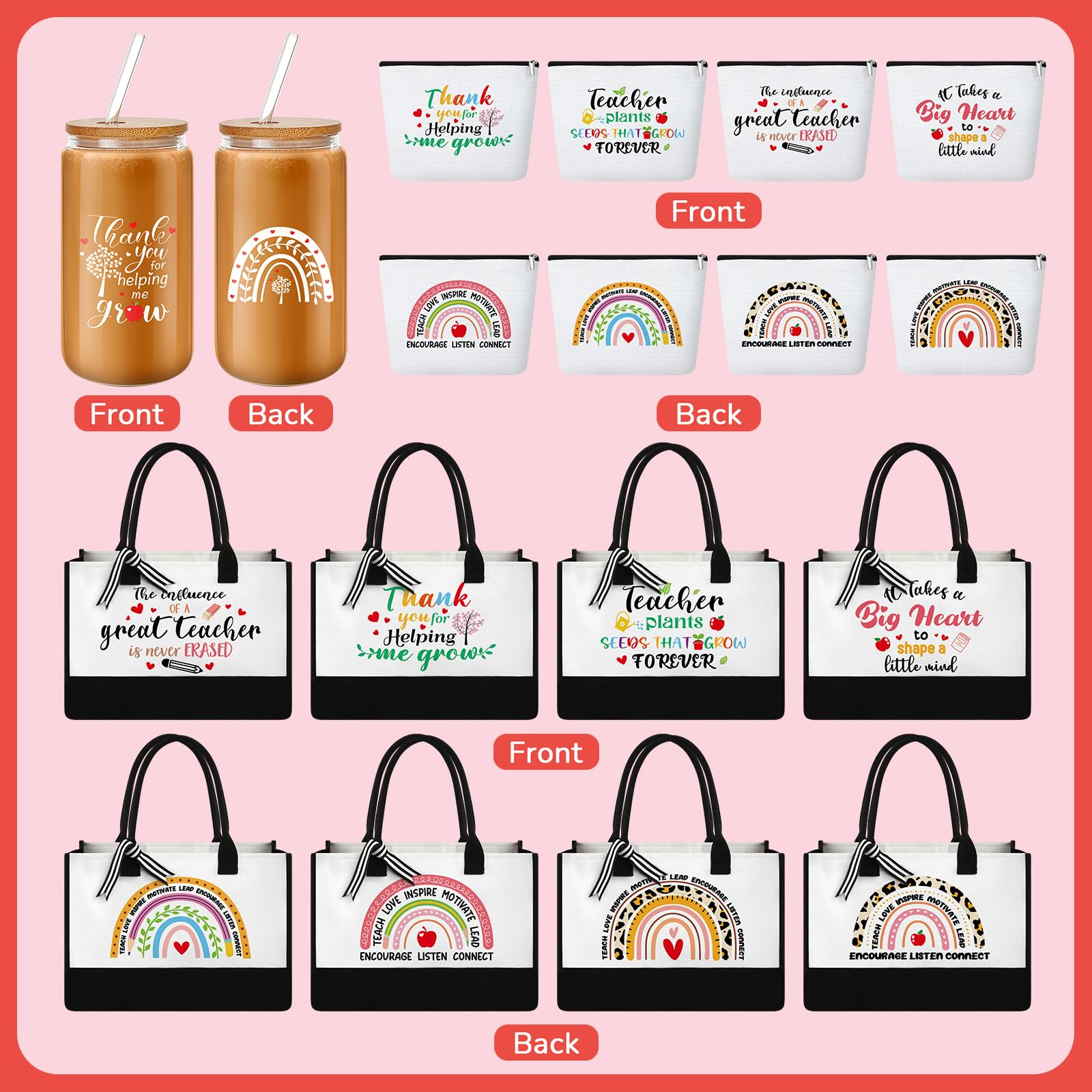 Paterr 24 Pcs Teacher Appreciation Gifts for Women Thank You Inspirational Gifts in Bulk for Graduation Tote Bags (Forever)