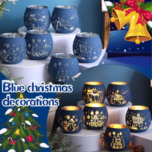 Jingmore Votive Candle Holders - 6-Piece Set with Laser Engraved Patterns for Party Decor | Navy