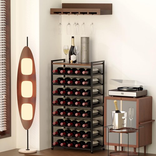 Alytree 40 Bottle Wine Rack Freestanding Floor, 8-Tier Wine Storage Racks with Table Top, Detachable Wine Bottle Holder, Bar Stand Display Shelf for Kitchen, Bar, 18" L x 9.3" W x 33" H