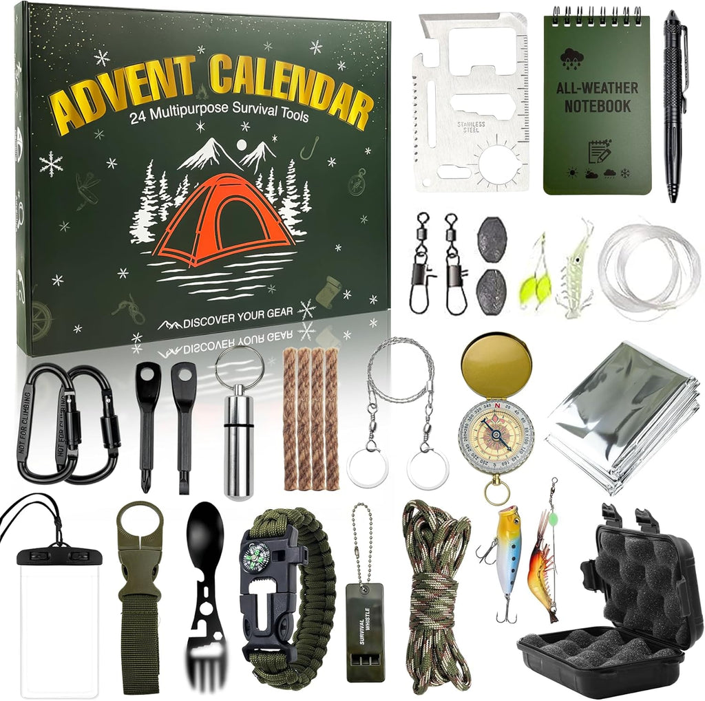 Survival Kit Advent Calendar 2026 | 24 Days of Outdoor Tools & Gear for Camping, Fishing, Hunting
