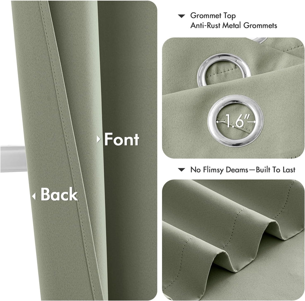 MIULEE Sage Green Blackout Curtains - Thermal Insulated Room Darkening Drapes | 63 Inches Long, 2 Panels