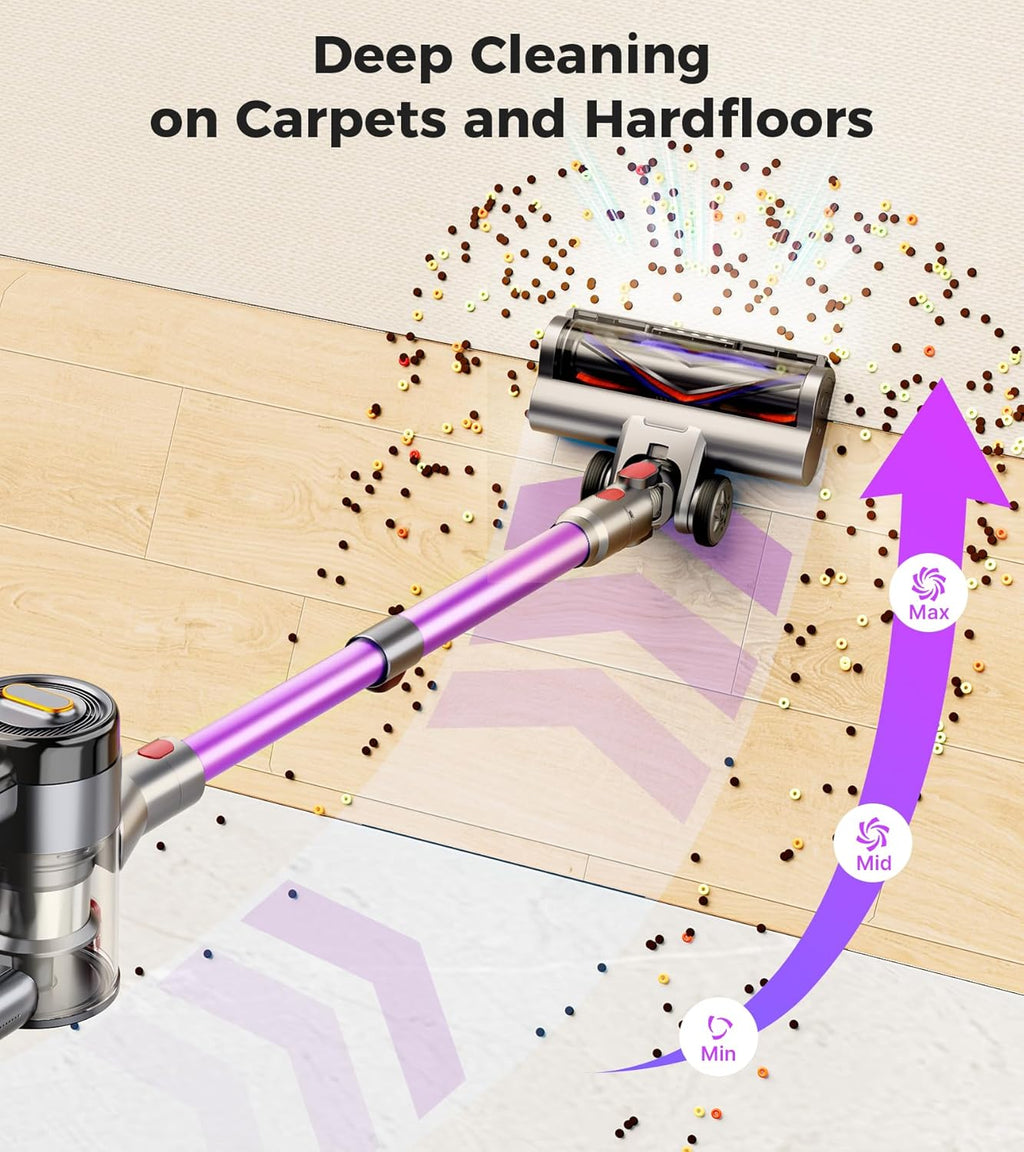 Skiennix Cordless Vacuum Cleaner - 550W 45Kpa Power | 60-Minute Runtime, LED Display, Self-Standing & Anti-Tangle Design