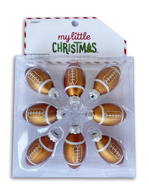My Little Christmas Miniature Football Shaped Ornaments -8 Count Multi