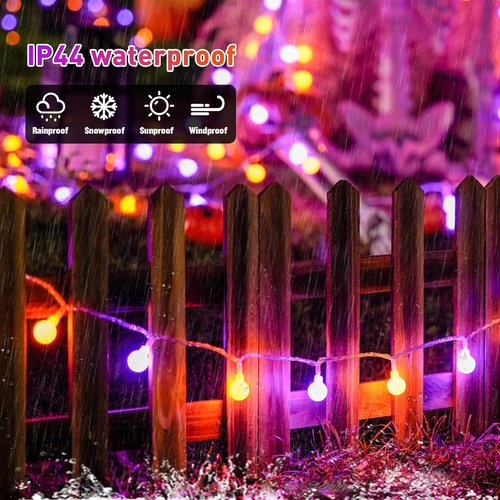 JMEXSUSS 100 LED Globe String Lights - 33ft Indoor/Outdoor Fairy Lights with Remote | 8 Modes in Orange & Purple