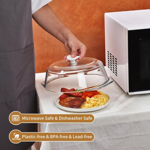 Plastic-free, ACEPRUT New Upgrade Glass Microwave Splatter Cover for Food with Ceramic Handle & Screw, 100% Food Grade, BPA Free, Dishwasher Safe