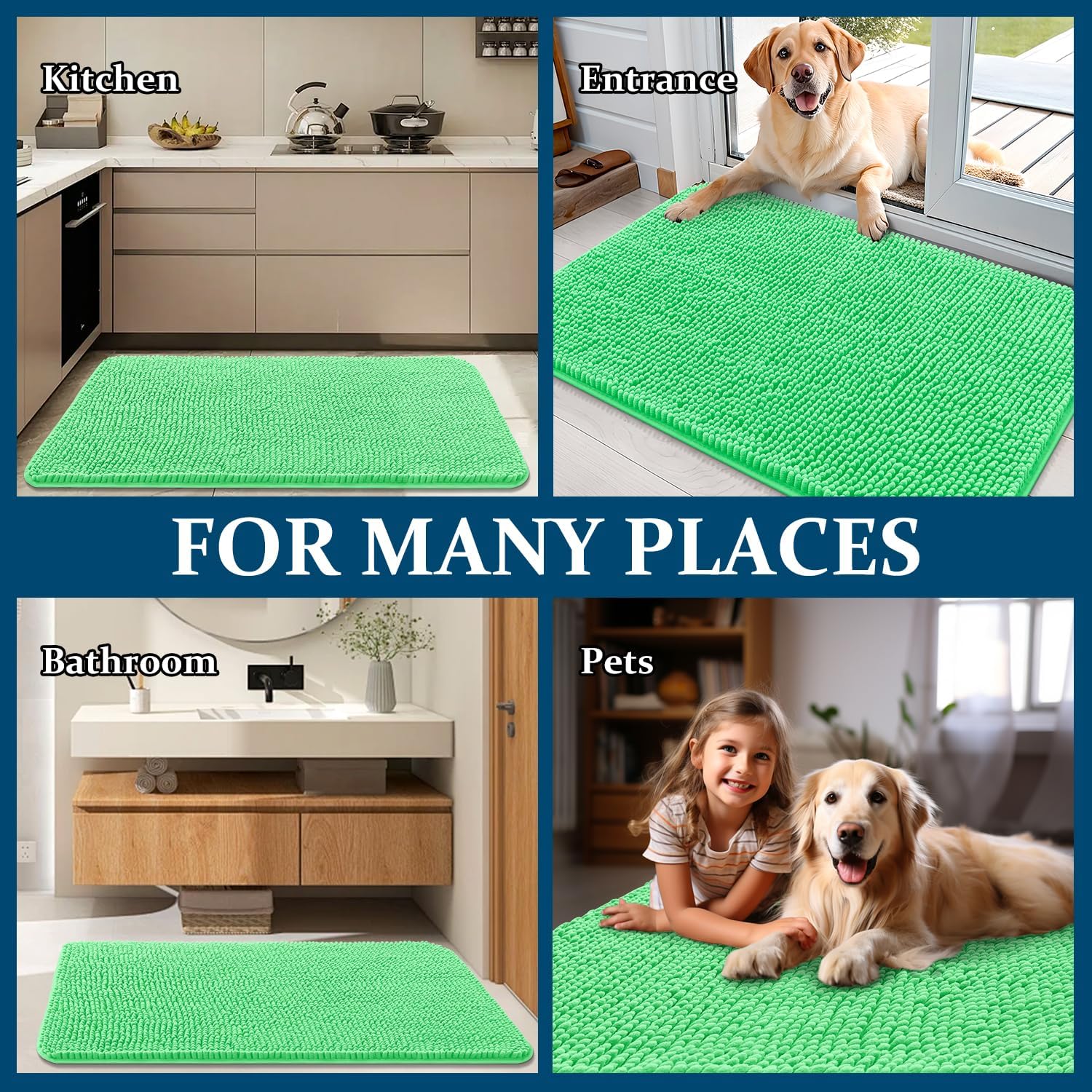 OLANLY Dog Door Mat - Absorbent Non-Slip Washable Doormat for Muddy Paws | 36x24 Mint Green