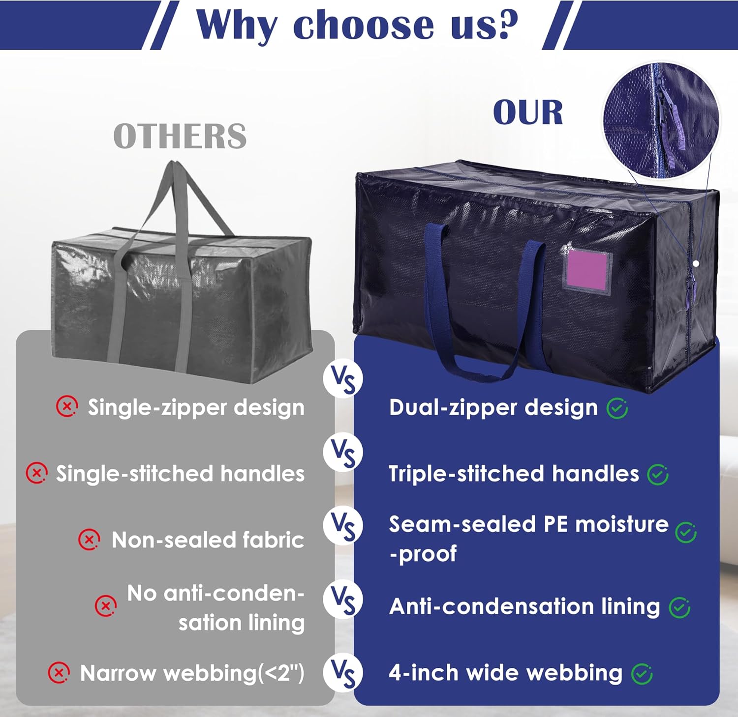 Moving Bags by [Brand Name] - Extra Large 93L Waterproof Storage Totes with Full-Open Zipper | 6 Pack, Blue