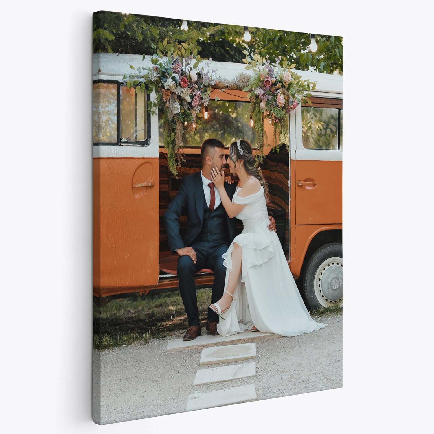 P&L ART Custom Canvas Wedding Photo Print - Romantic Vintage Van Portrait | 8x10 Gallery Wrapped Decor