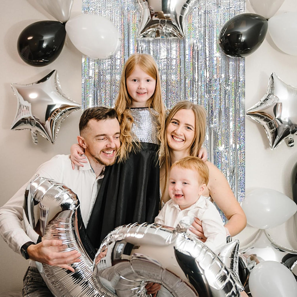 Regine Switzerland Tinsel Curtain Backdrop - Silver Glitter Foil Fringe for Parties | 10 Pack